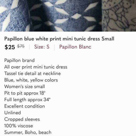 Papillon blue white print mini tunic dress Small - Picture 9 of 9